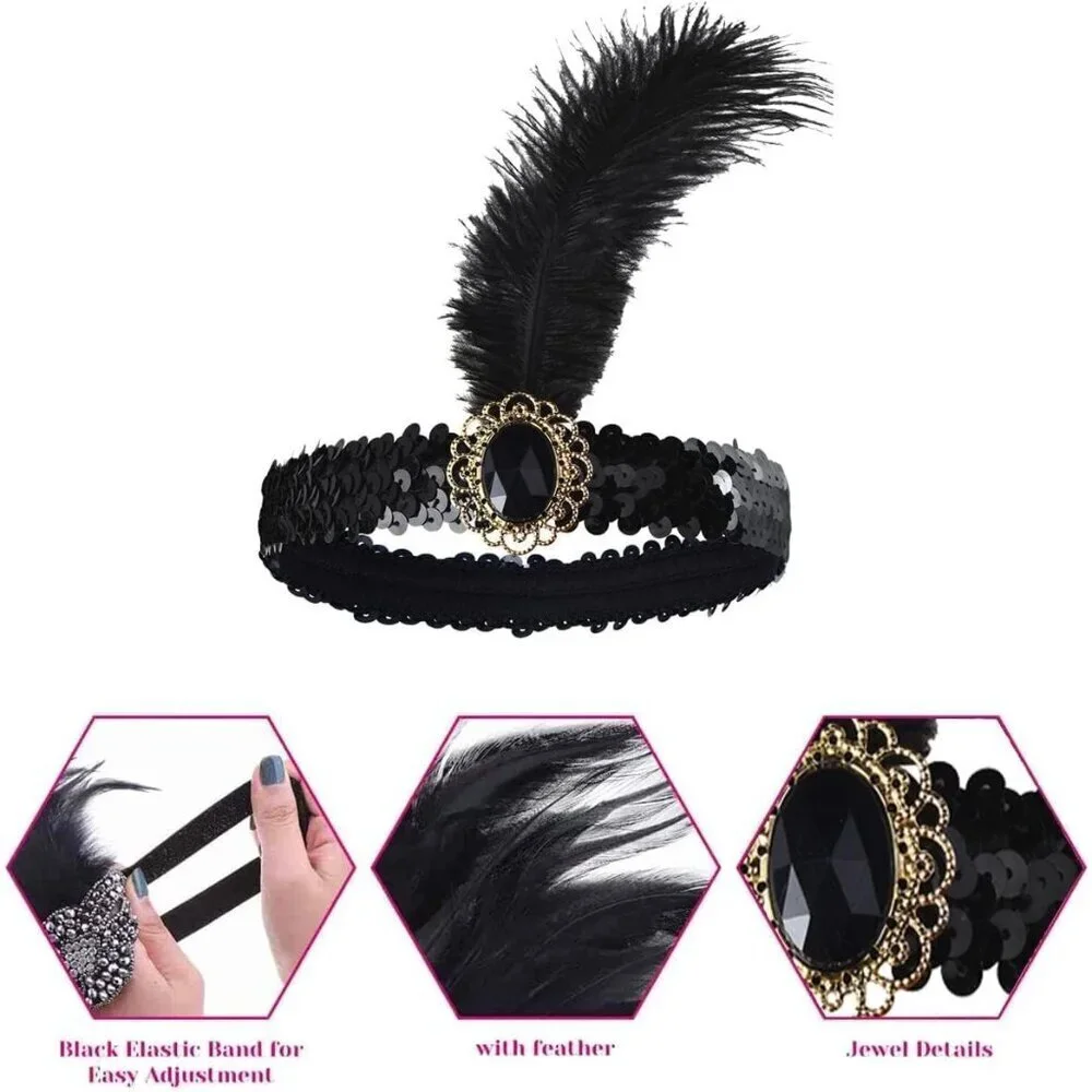 1920s Flapper Costume Accessories Set Headband Gloves Earrings Pearl Necklace